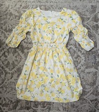 Salt Floral Eyelet Yellow And Cream Midi Smocked Waist Lined Dress Size Small