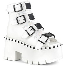 Pleaser Demonia 3 Inch Chunky Heel Ankle Boot With Buckles Ashes 70