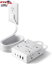 10ft Surge Protector Power Strip 8 Outlets 4 USB C Flat Plug