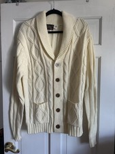 Sears Kings Road Chunky XL Cardigan Sweater VTG 70s Button Ivory Cable Knit