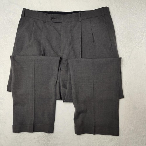 Brooks Brothers 346 Dress Pants Mens 37x32 Gray Wool Pleated Cuffed Trousers - Picture 3 of 14