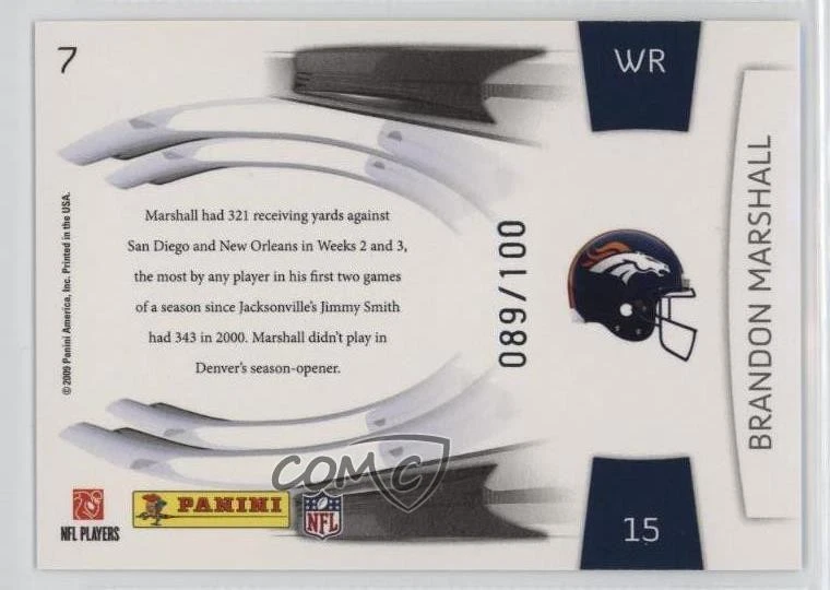 2009 Playoff Prestige Prestigious Pros Gold /100 Brandon Marshall #7 - Image 2 of 2