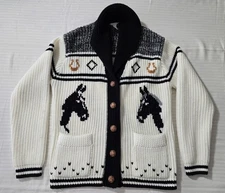Vintage Miller Outerwear Horse Cardigan Sweater Western Cowichan Style Medium