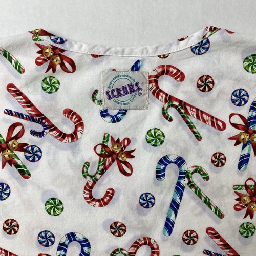S.C.R.U.B.S. Scrub Top Size Large Christmas Holiday Candy Cane Peppermint Print