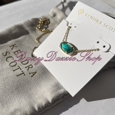  Kendra Scott Elisa Emerald Cats Eye Gold Necklace New  