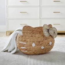 Pottery Barn Teen Hello Kitty Hamper Woven Water Hyacinth Laundry Storage Basket
