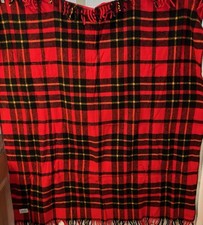 Vintage Faribo Wool Throw Stadium Blanket Fringe 53  x 48  Plaid Red Black