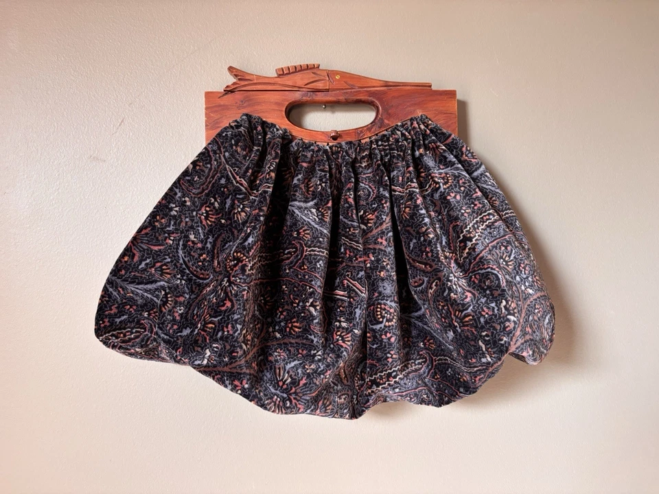 Bolso sin asas vintage mango de pez espada cachemira terciopelo otoño núcleo de pescador Foto 2 de 4