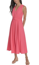 Calvin Klein Midi Dress 4 Gauze Twist Front A-line Pleated Rose Pink NWT $149