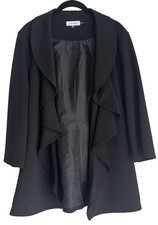 Calvin Klein Black SZ 12 Open Front Ruffle Waterfall Lined Monochrome Blazer