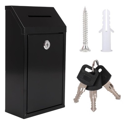 Black Metal Donation Suggestion Voting Box Lock Slot 10.24x5.71x2.95 Inch