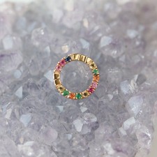 Rainbow Sapphire Round Enhancer Push Lock, Pendant Charm Holder Lock 14k Gold