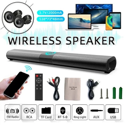 Bluetooth 5.0 Soundbar für TV Heimkino Stereo Subwoofer HiFi Lautsprecher 20W DE - Bild 1 von 4