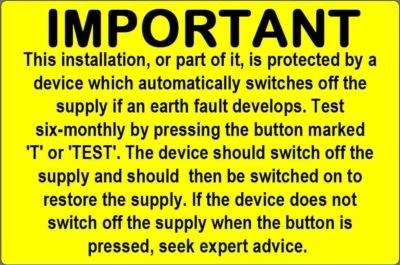 OUB4 RCD Test Labels - 76 x 51mm Electrical Safety Labels