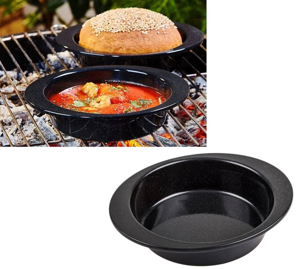 Produktbild von TOBBOMEY Emaille-Backblech – Rechteckig 35×24×2,5 Cm – Keramik-Tablett Zum Grillen & Servieren – Spülmaschinenfest – Weiß-grün