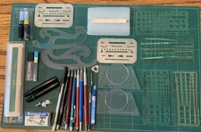 Lot Drafting Pencils Pens Rulers Templates Ruling Compass Lead French Curves Vtg