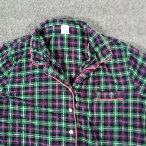 Liz Claiborne Top Womens Large Green Pink Button Up Sleepwear Causal Lounge - Picture 2 of 9