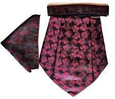 Black pinkish Men Silk Cravat POCKET SQUARE Scarf Ascot Tie PARTY-PRE STITCHED