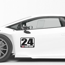 2 Pcs Custom Racing Track Day Autocross Numbers Name Flag Car Door Vinyl Decal