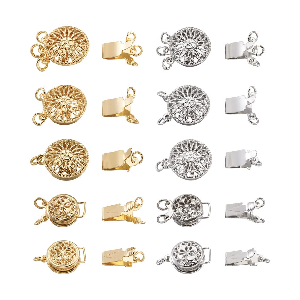 1Box Brass Flat Round Flower Box Clasps Spring Clasp Multi-Strand Jewelry Buckle - Image 2 of 4