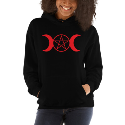 Red Triple Moon Goddess Wiccan Pagan Symbol Unisex Hoodie Sweatshirt