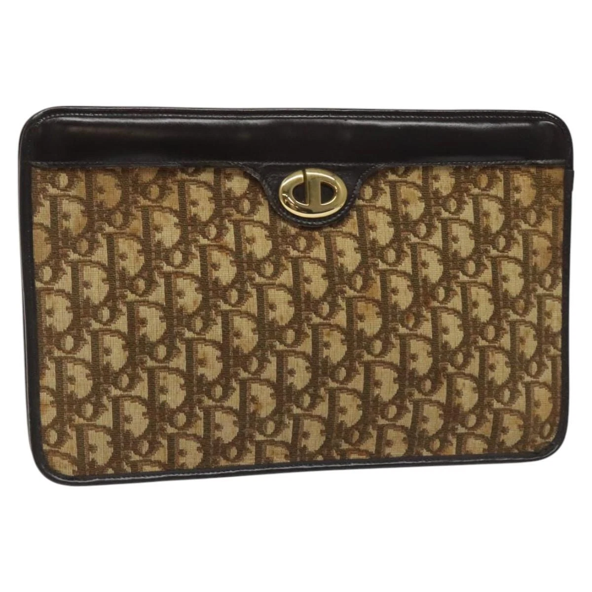 Sac pochette toile Christian Dior trotteur marron or authentique BD119
