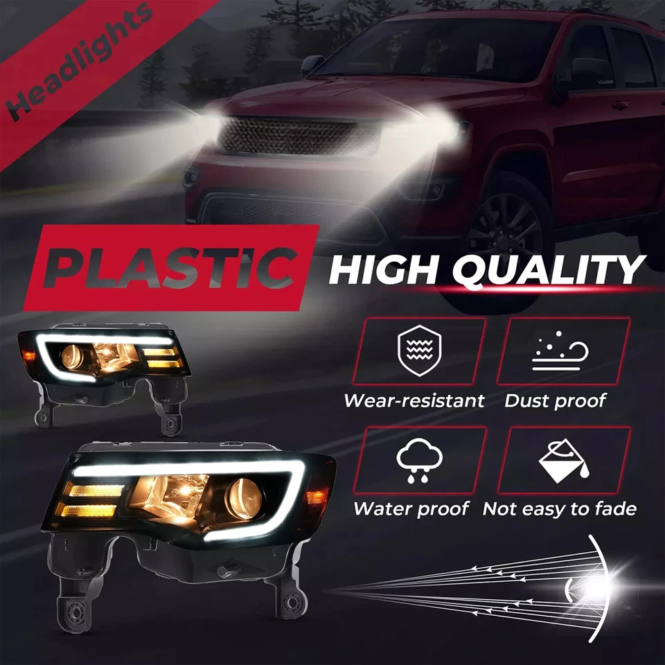 For 2017-2022 Jeep Grand Cherokee Halogen Upgrade LED Tube Projector Headlights — 第 3/4 张图片
