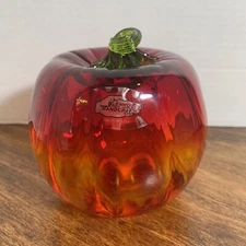 Rare Blenko Glass Tangerine Pumpkin hand blown Deco Artisan 2010 4.5”