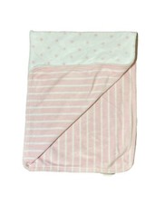 Pottery Barn Kids Baby Blanket Reversible Stripes Polka Dots Pink White 30 x 40