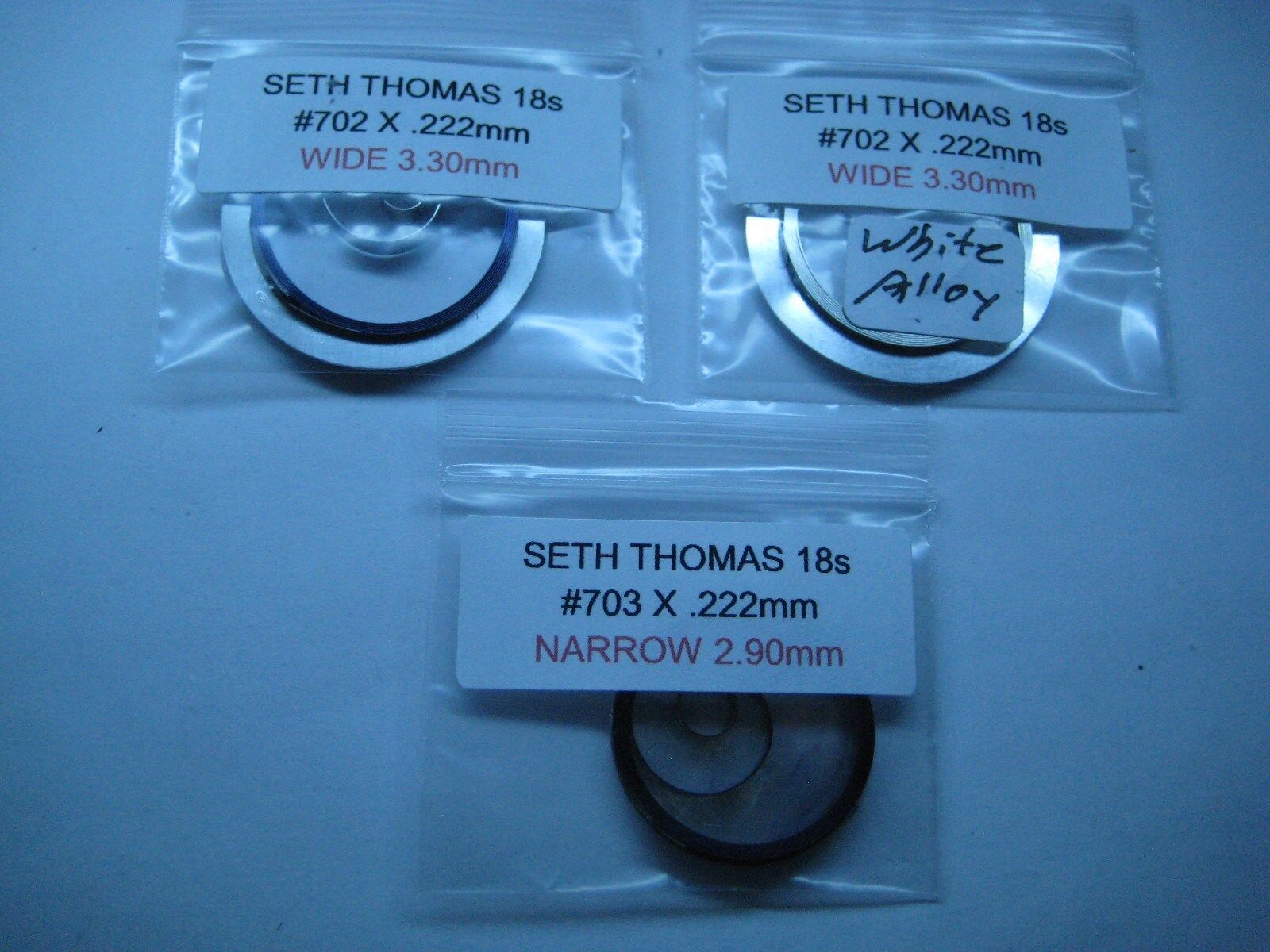SETH THOMAS 18s  #703 NARROW ( 2.90mm ) / #702 WIDE ( 3.30mm )  STEEL or ALLOY