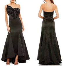 NWT MAC DUGGAL Strapless BLACK SATIN Large BOW Mermaid GOWN Evening DRESS 8