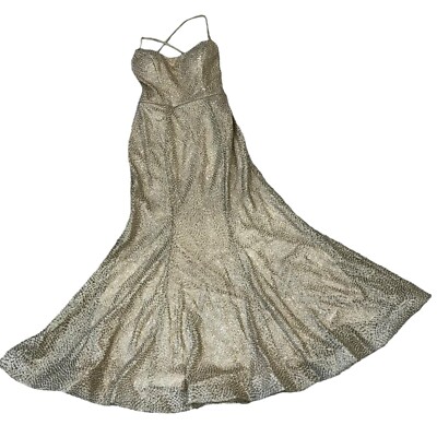 Camille La Vie Size 14 Corset Back Full Length Strappy Dress Gold | eBay