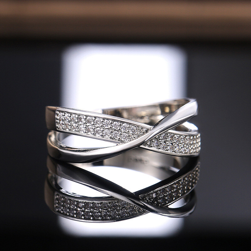 Cross Ring X Shape Fashion Jewelry Women Rings Two Tone Cubic Zircon