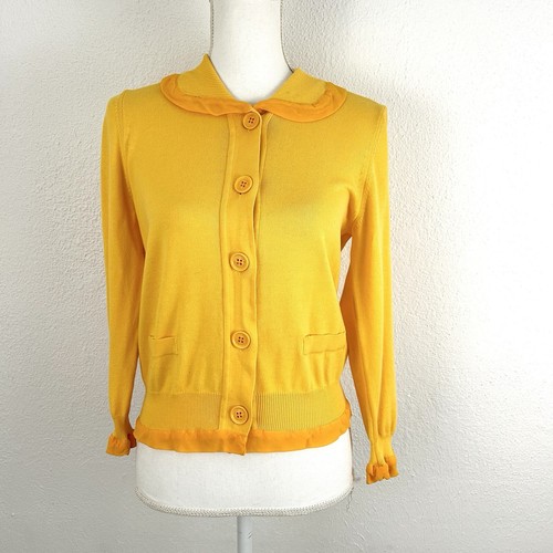 SEE BY CHLOE Buttercup Yellow Sz 6 US Ruffle Cardigan Sweater Top Cotton $495