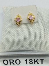 Orecchini in oro giallo 750 18 carati a monachella con pietre rosa gr. 2,35 +225
