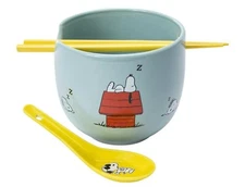 💥Peanuts Snoopy Ramen Noodle Bowl Set Chopsticks Joe Cool Soup Spoon🆕️💤