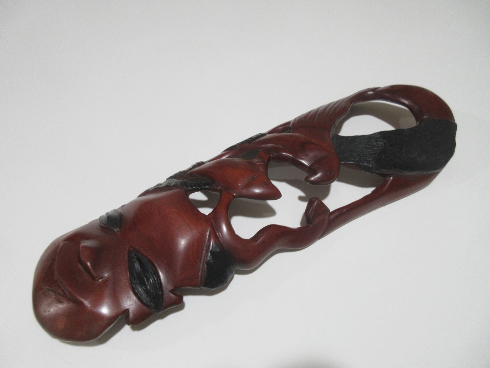 16" Hand Carved African Tribal Mask Ebony Wood Eagle Hunting Fish Snake Original