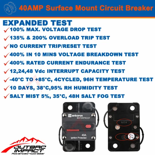 40A AMP Circuit Breaker Dual Battery Manual Reset IP67 W/proof 12V 48 Volt Fuse - Picture 7 of 11