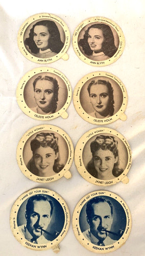 Dixies Johncox's Ice Cream Cup Lid Hollywood Lot of 8 Movie Stars Actors 1940's