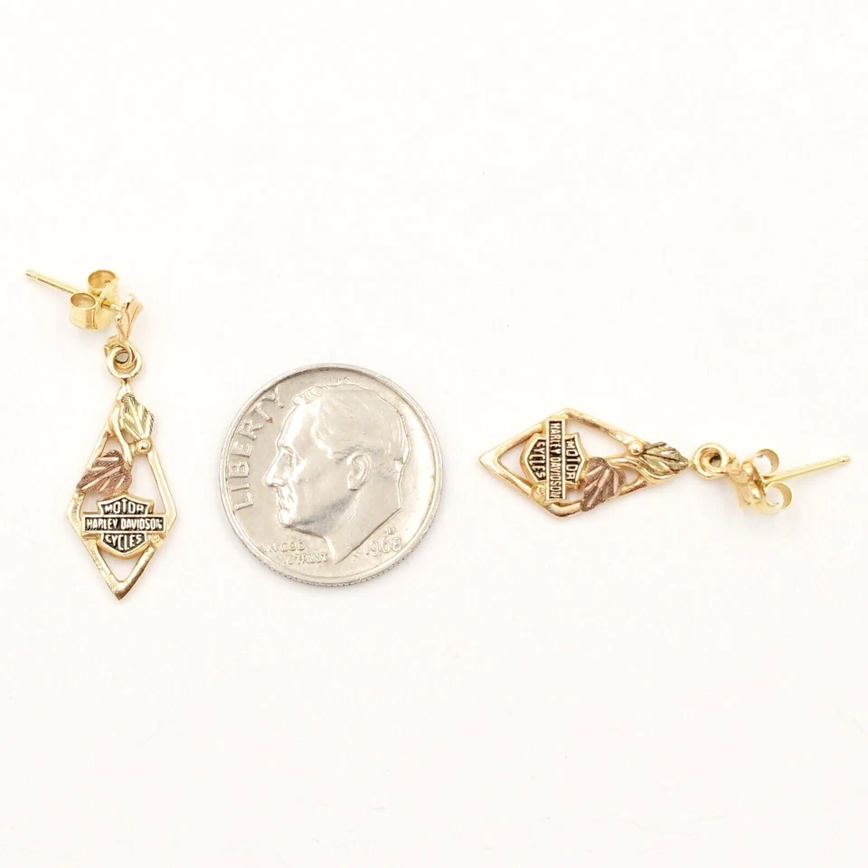 14k Tri Color Gold Harley Davidson Motor Cycles Dangle/Drop Earrings - Image 4 of 4
