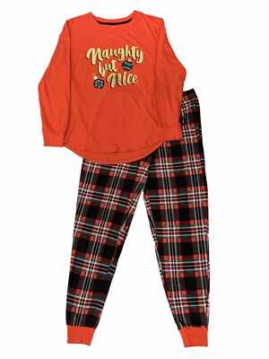 Women's Red Black Plaid Naughty But Nice 2PC Pajama Sleep Set