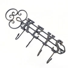 Key Holder Iron Wall Mounted Rack 4 Hooks Scroll Key Shape – Vtg