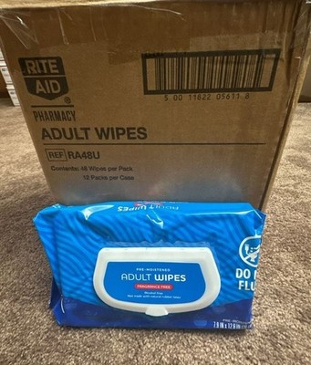 Rite Aid Pharmacy Adult Wipes Fragrance Free 48 Count Case of 12 Packs