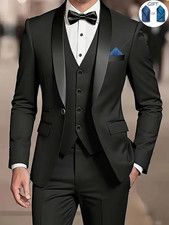 Men Slim Fit Notch Lapel Suit 3 Piece Set Wedding Business Formal Wear