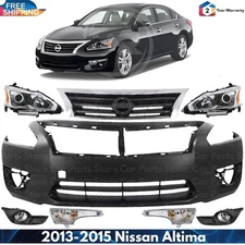 Front Bumper Cover Paintable & Headlights Assembly For 2013-2015 Nissan Altima