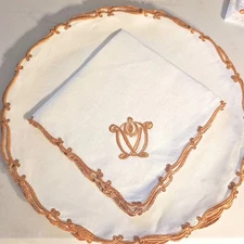 24pc Vintage CONSTANCE LEITER  12 Dinner Napkins & 12 ROUND Placemats -FREE SHIP