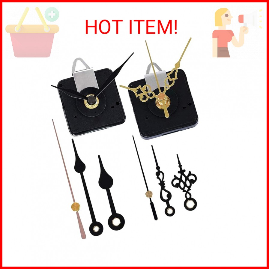 EMOON 2 Pack Clock Movement Mechanism with 4 Pairs of Short Hands Battery Operat