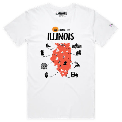 VOICEART Welcome to Illinois Geography Map Graphic T-Shirt with Premium Design