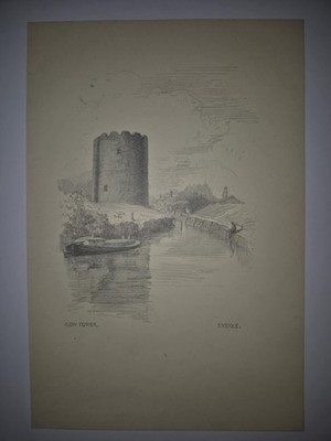Antike Bleistiftzeichnung Druck 1950 Norwich Skizze Kuhturm