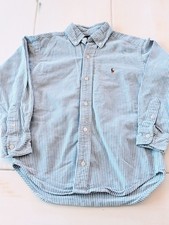 Boys Ralph Lauren Sz 5 Blue White Striped Button-Down Collared Shirt 100 Cotton